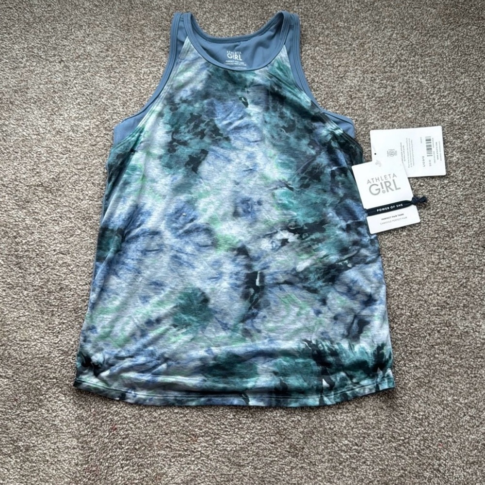 Athleta Girl Blue and Green Tie-Dye Tank Top